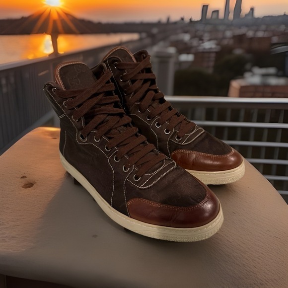 Gucci Dark Brown High Top Monogram Sneakers G 7.5/ US 8/EU 43